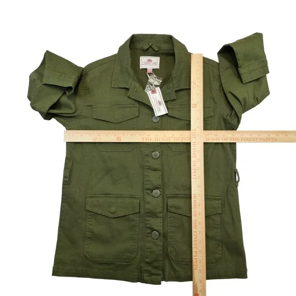 1 Sunset Lane Olive Green Utility Jacket Women's Small Button Front Cotton NWT - Picture 8 of 9